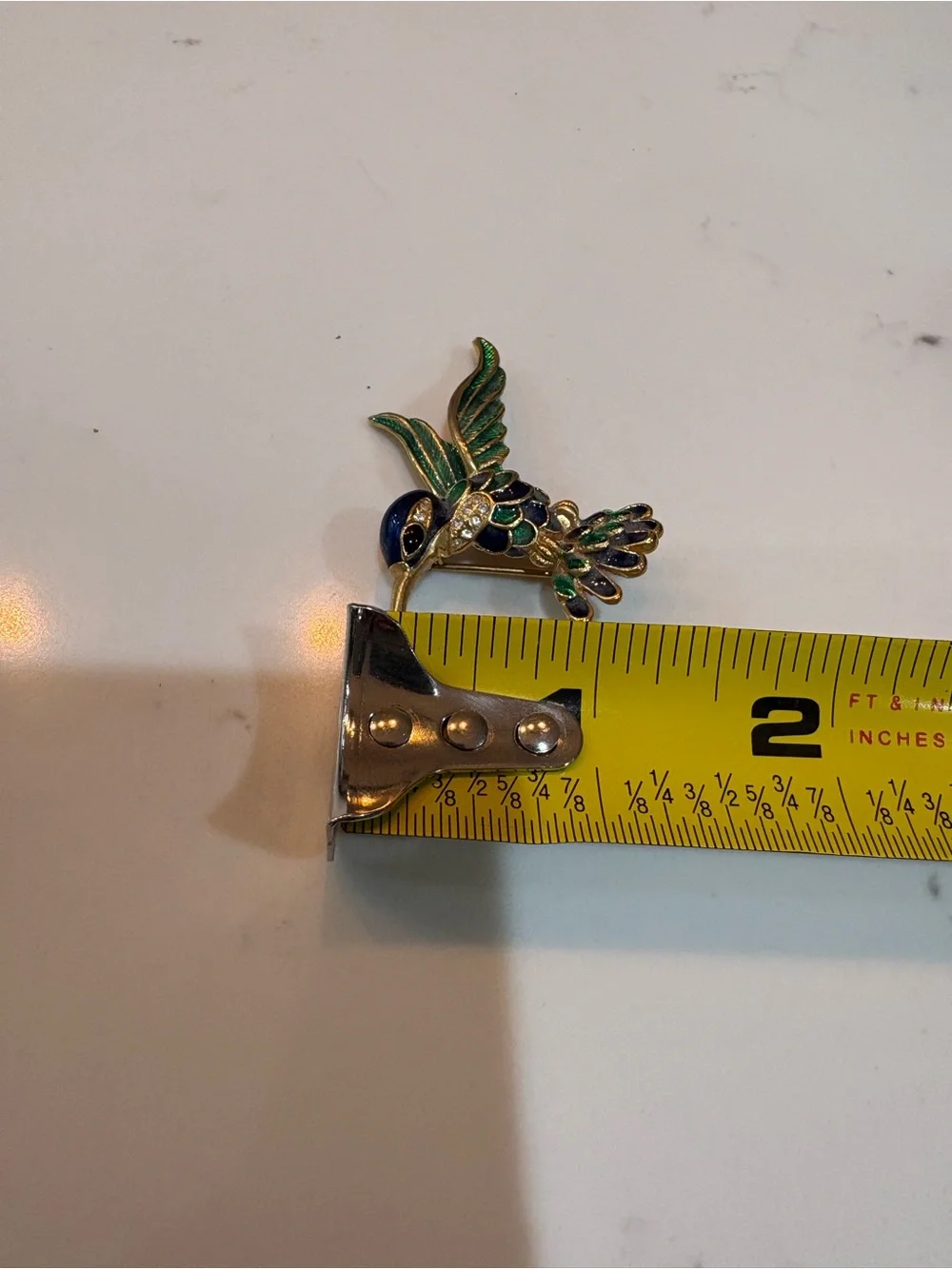 Gold-Tone Green & Blue Hummingbird Brooch - Elegant Bird Pin